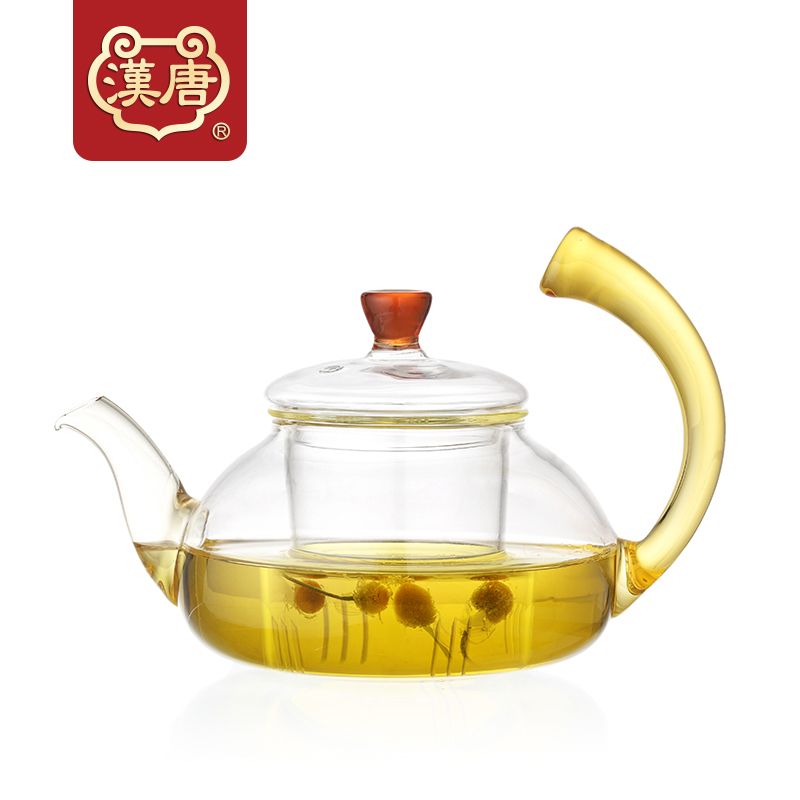 汉唐茶具 耐高温绿茶玻璃壶琉璃把手泡茶壶多功能过滤花茶养生壶