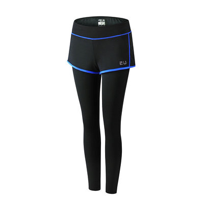 运动裤假两件弹力紧身健身裤女士跑步瑜伽裤薄