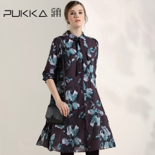 Pukka/蒲牌秋装新款原创设计棉麻女装桑蚕丝真丝棉印花连衣裙图片