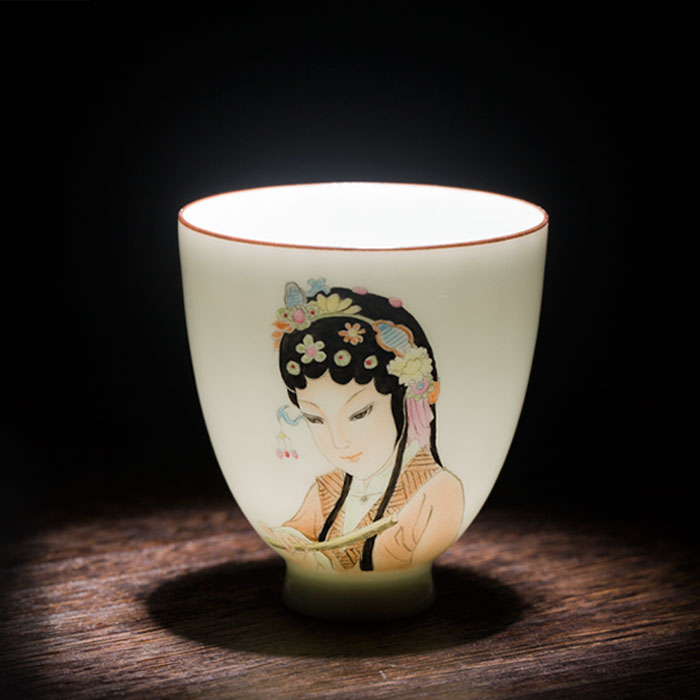 景德镇制 粉彩手绘戏曲人物图薄胎品茗杯 茶杯 茶碗 陶瓷功夫茶具