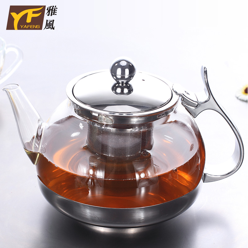 雅风耐热玻璃茶壶 不锈钢过滤花茶壶泡茶壶红茶茶具 功夫泡茶器