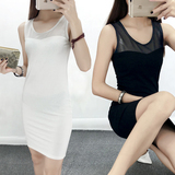 蕾丝网纱中长款吊带背心女纯棉打底衫修身包臀无袖连衣裙夏季外穿