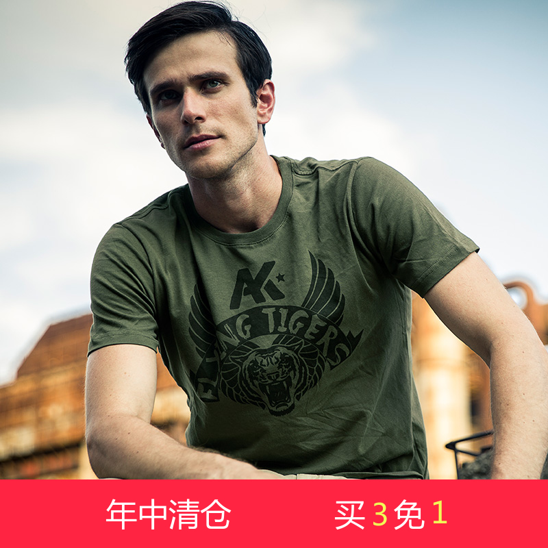 AK男装 2016夏季新款AKCLUB印花图案圆领短