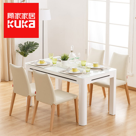 顧家家居 現代簡約鋼化玻璃餐桌椅伸縮餐桌餐廳組合家具PT1675商品大圖