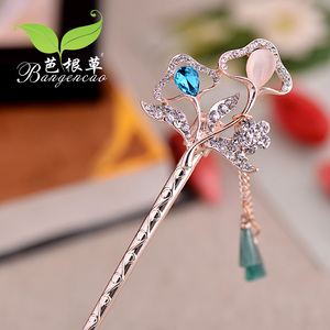 芭根草古代步摇发饰发簪 古典流苏水晶簪子 韩国盘发发钗发卡饰品