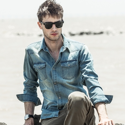 秋季牛仔衬衫男长袖青年_淘宝秋季牛仔衬衫男