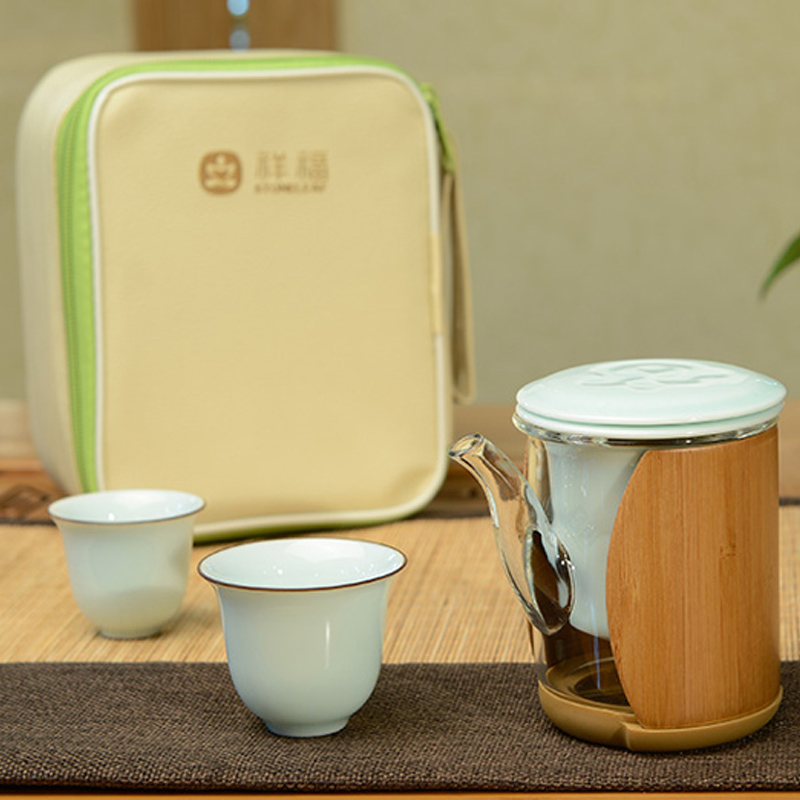 祥福陶瓷茶具 快客杯 一壶二两杯功夫茶具办公便携旅行茶具套装