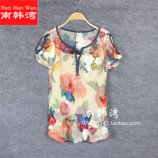 2015夏季新款<em>女装</em> <em>秋衣</em>炫18125 <em>时尚</em>印花网纱
