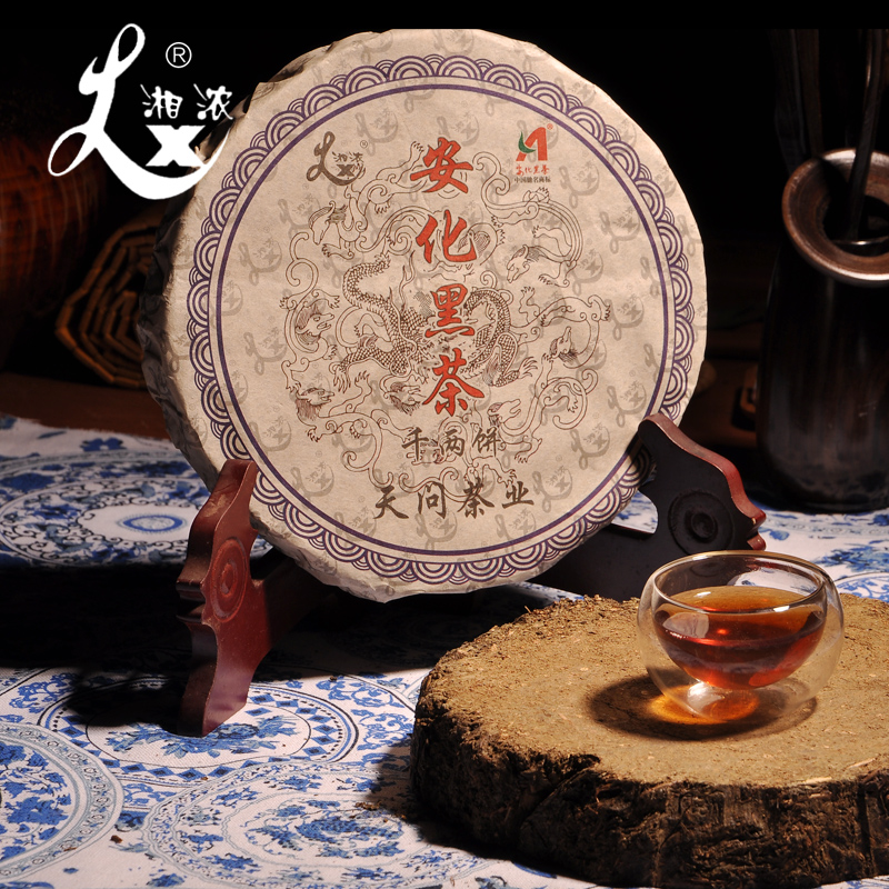 黑茶湖南安化千两饼茶叶正宗特级陈年黑茶湘浓千两花卷茶饼百两茶