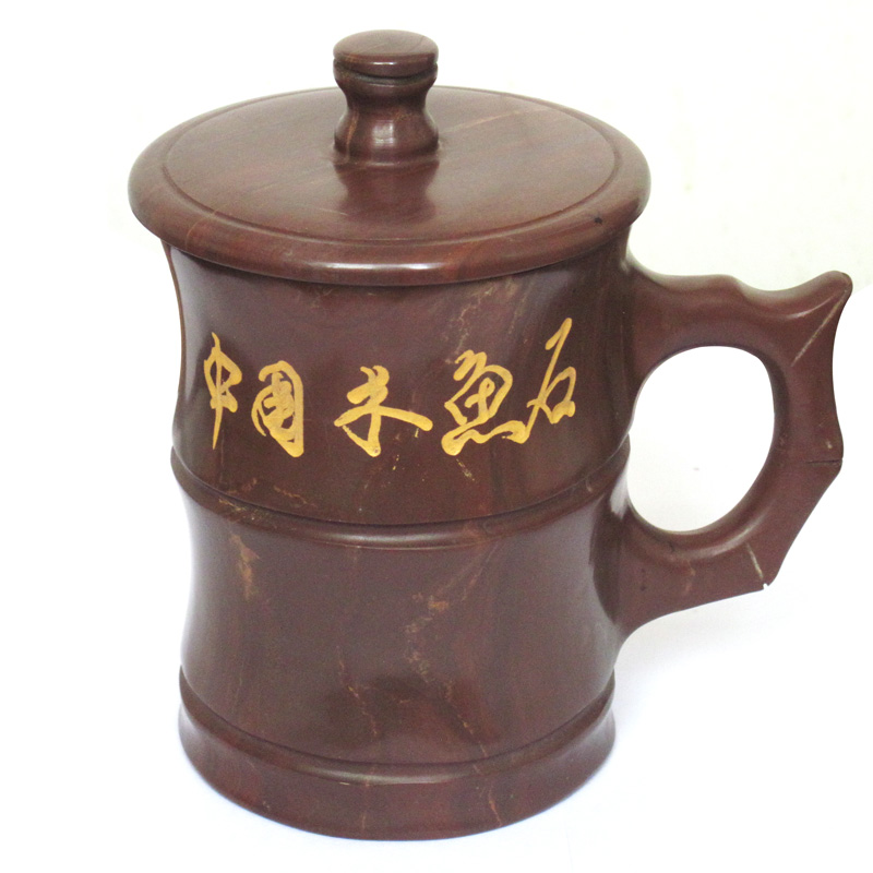 木鱼石茶杯无蜡保健杯子正品茶具 纯天然养生 精美礼盒装木鱼石杯
