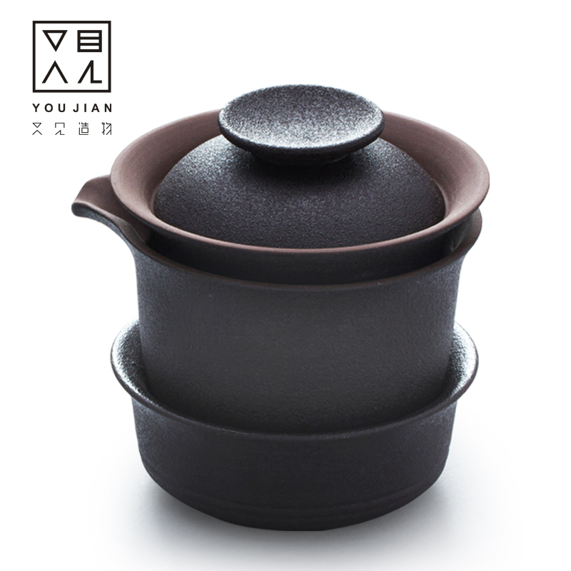 快客杯便携旅行茶具套装 一壶两杯 粗陶手抓壶 办公陶瓷功夫茶具