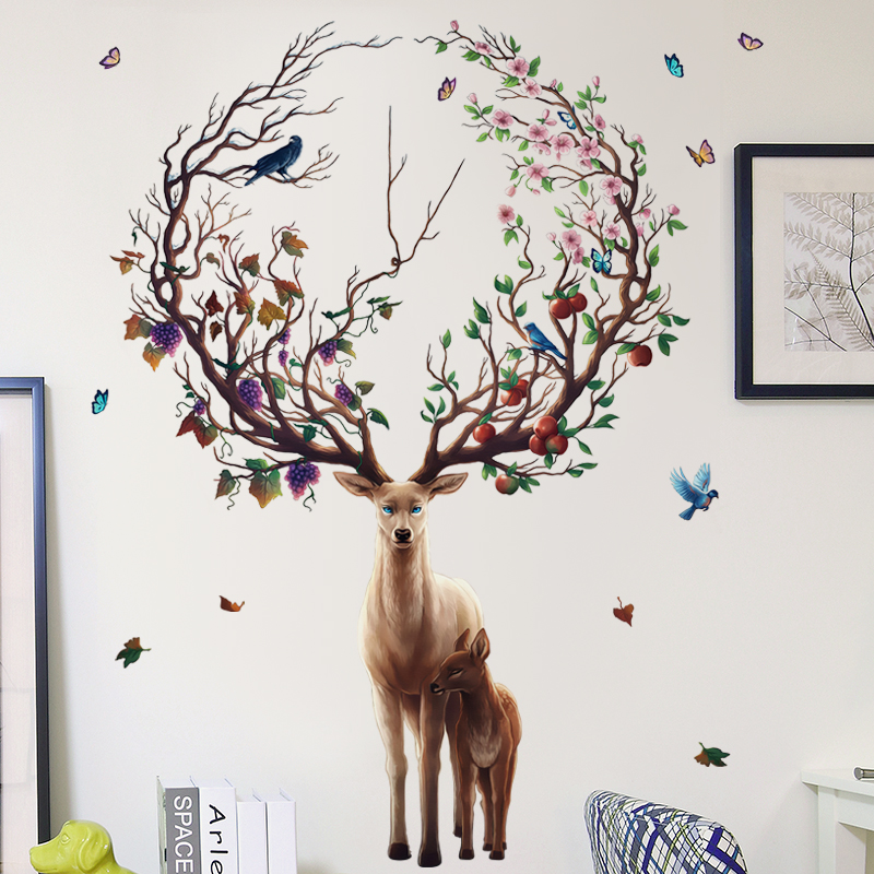 客厅卧室墙纸自粘壁纸贴画创意个性艺术麋鹿房