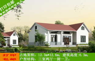 新款带阁楼 自建房施工图效果图 别墅纸 1层平房图纸 一层