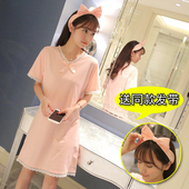 纯夏天公主睡裙纯色花边学生女士夏季甜美可爱家居服 睡衣女夏韩版