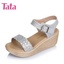 【清仓】Tata/他她夏季专柜同款亮片布坡跟女凉鞋2NTA9BL6图片