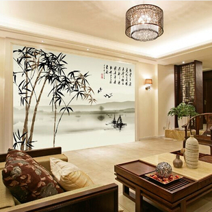 墙纸 电视背景墙壁画墙纸3d无纺布客厅影视墙欧式 中式淡雅竹子文化