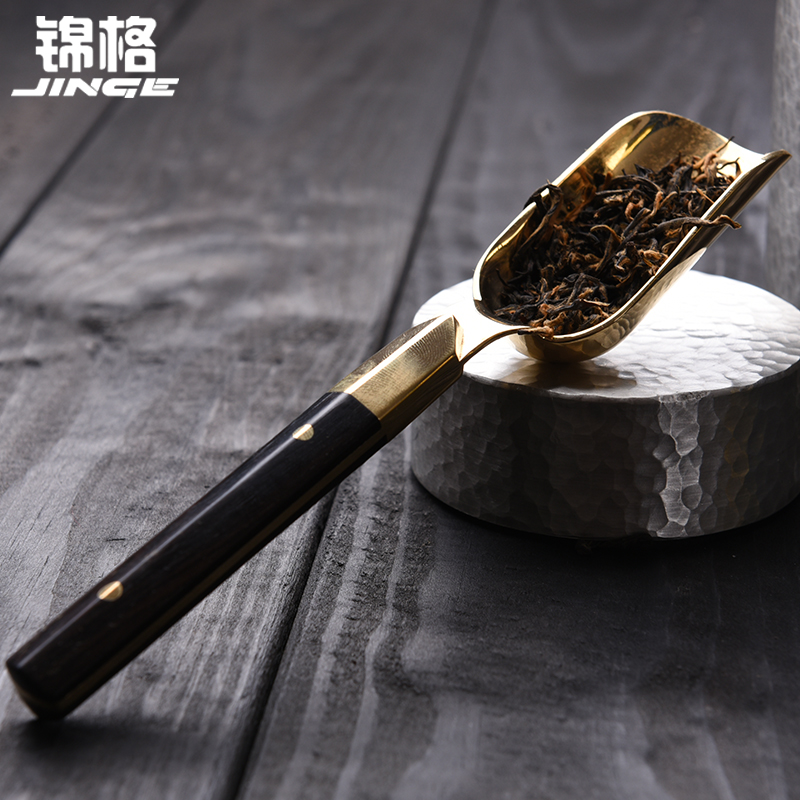 锦格 精品纯铜茶勺 实木柄功夫分茶匙 茶叶茶铲 茶道零配件六君子