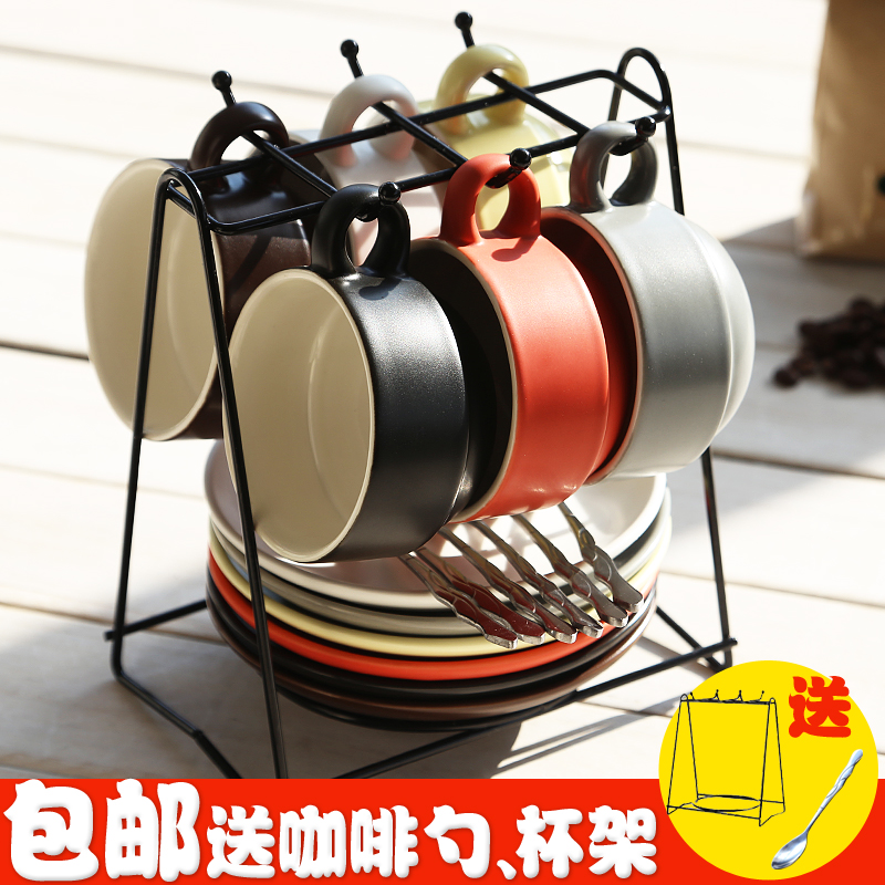欧式茶具创意咖啡杯带碟勺杯架骨瓷马克水杯子陶瓷简约咖啡杯套装