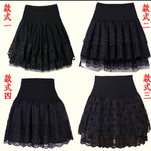 显瘦弹力裙松紧腰蕾丝蓬蓬裙 女装 短裙半身裙子黑色大码 春秋季新款
