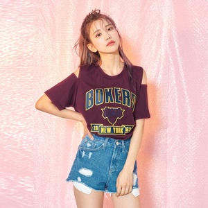 个性露肩宽松短袖T恤女