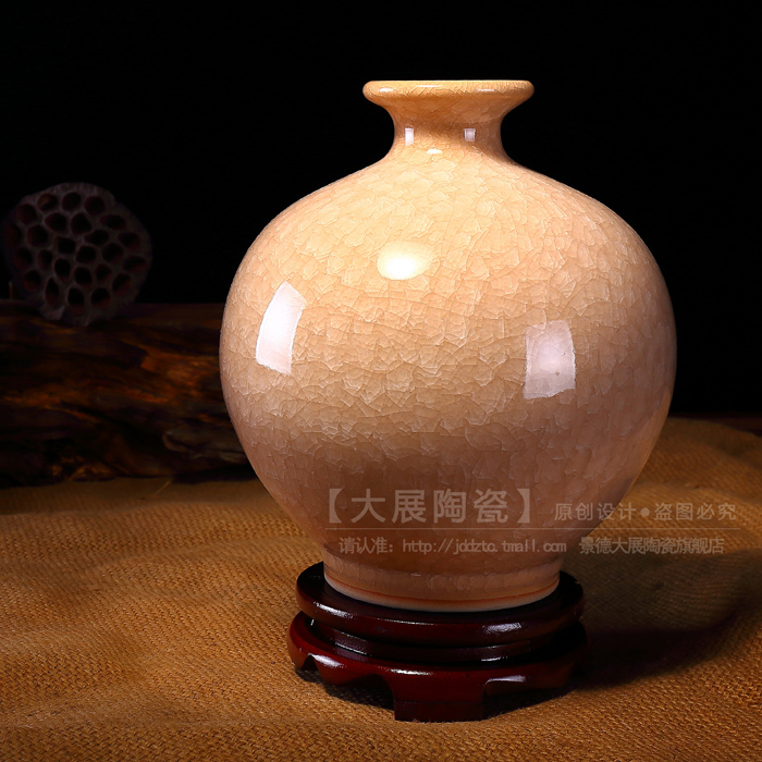 包邮景德镇陶瓷器仿古官窑冰片圆球花瓶 客厅家居装饰工艺品摆件