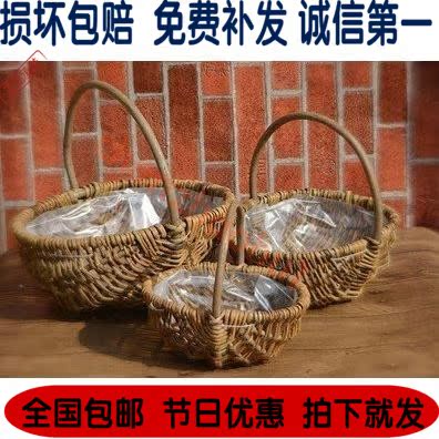 田园花篮藤编西瓜篮红酒篮野餐收纳柳编装饰仿真花卉绿植花器