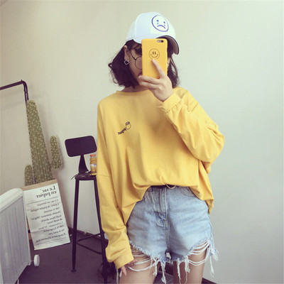 秋装女上衣大码休闲长袖T恤学生打底衫 韩版时尚百搭宽松外穿秋衣