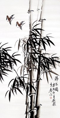 字画】c20673刘奎花鸟国画.水墨竹子《清风图》(三尺)