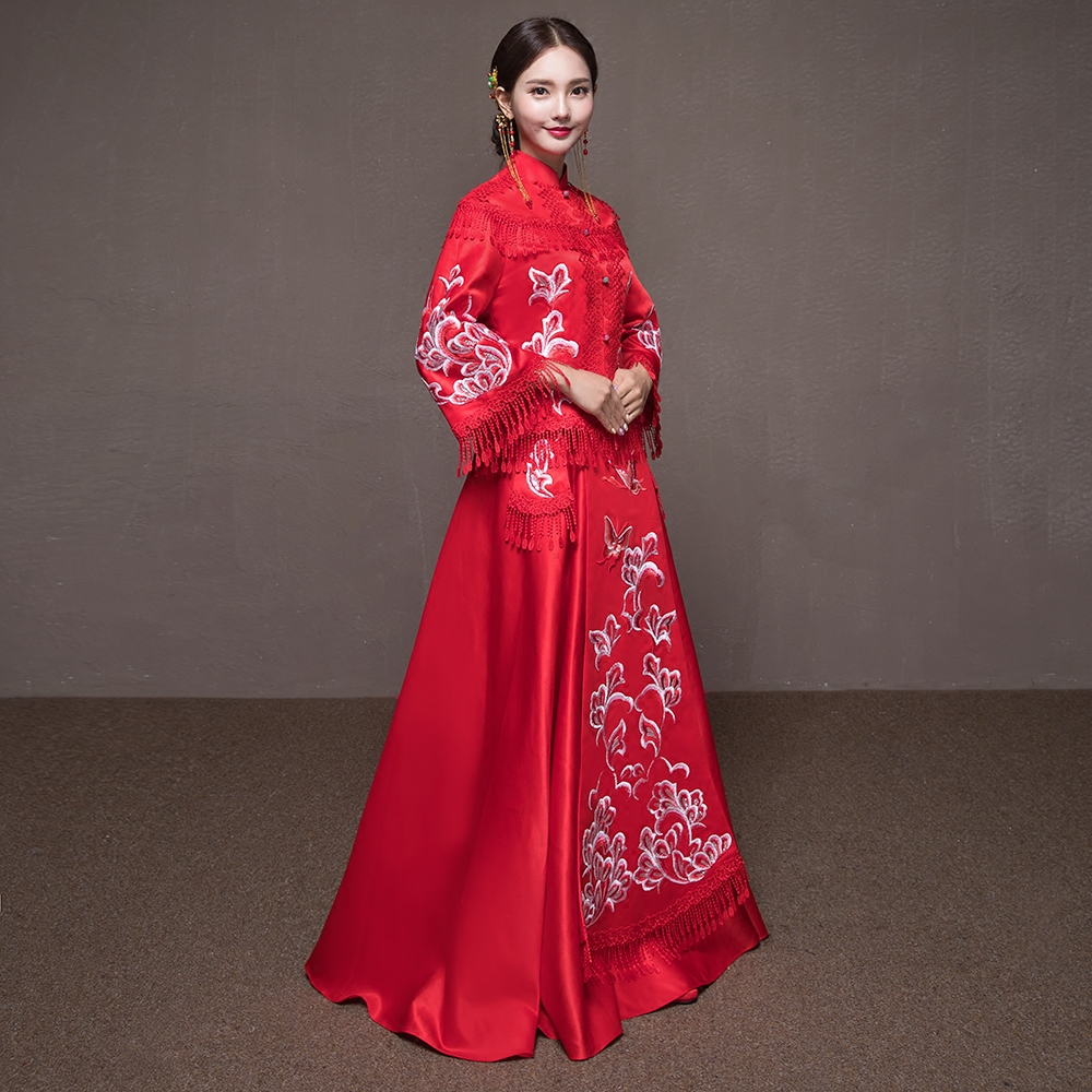新款秀禾服新娘礼服龙凤褂红色价格质量 哪个牌子比较
