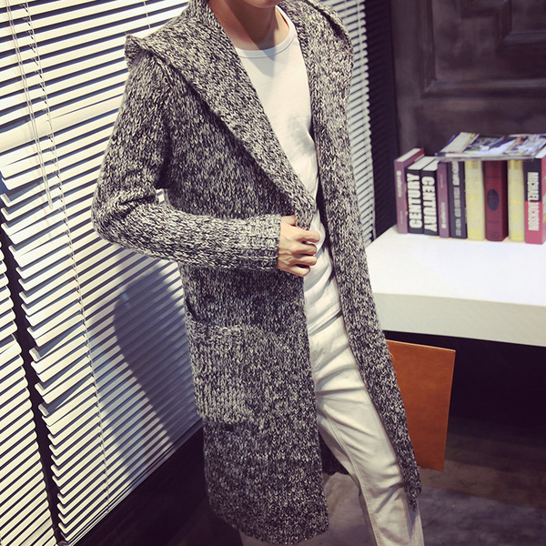 正品男毛衣 潮<em>男士</em> 修身 中<em>长款</em> 外套青年连帽秋