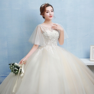 婚纱礼服2017新款一字肩香槟色韩版修身显瘦