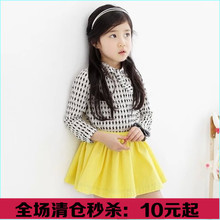 韩国童装女童春秋2014新款 小清新唯美系带公主衬衫+短裙儿童套装