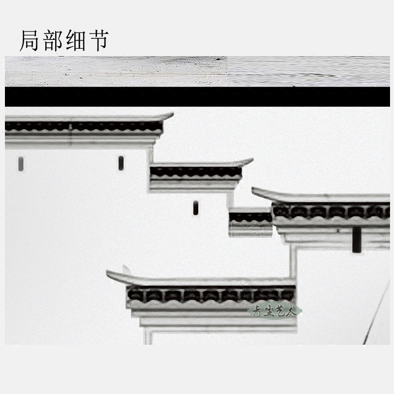 屋顶水墨画形态新中式意境泼墨画餐厅玄关背景手绘画大幅书房挂画