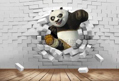 3d电视背景墙 沙发卧室墙画三维砖块壁纸 功夫熊猫立体墙画面墙纸