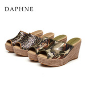 夏季高跟凉鞋 编织坡跟蛇纹鱼嘴女凉鞋 女鞋 Daphne达芙妮正品