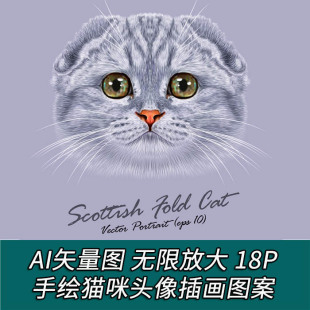 a1831矢量手绘猫咪头像插画风格图案海报模板 ai设计素材