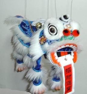 中国风礼品泉州提线木偶白毛蓝底舞狮儿童玩具特价提线狮子