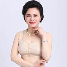 布内衣女 中老年人棉文胸前扣妈妈背心式无钢圈薄胸罩老人加大码