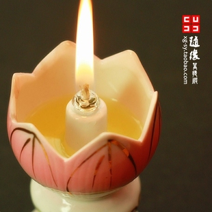 莲花油灯长明灯供佛灯佛供灯莲花灯酥油灯佛教用品佛具烛台送灯芯