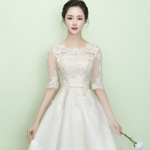 蕾丝一字肩中袖连衣裙