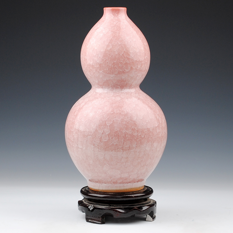 景德镇陶瓷器 仿古冰片裂纹釉葫芦花瓶 家居中式装饰工艺品摆件