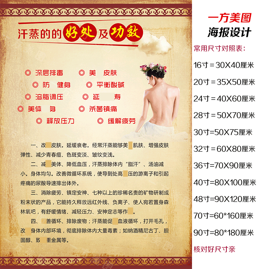 汗蒸的的好处及功效中医养生薰蒸宣传海报装饰挂图 贴图设计制作