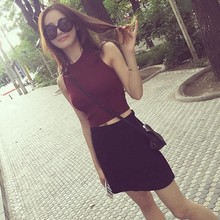 夏装 上衣显瘦高腰露脐紧身打底衫 t恤修身 女士无袖 短款 背心针织衫