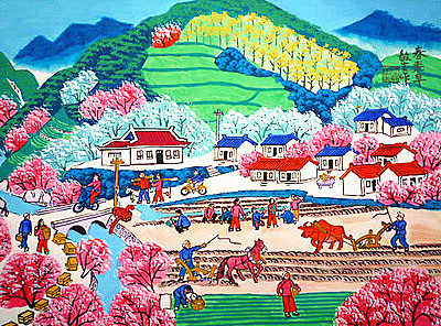 春来早春回大地酒店饭店宾馆家居装饰字画春耕牛马民俗户县农民画