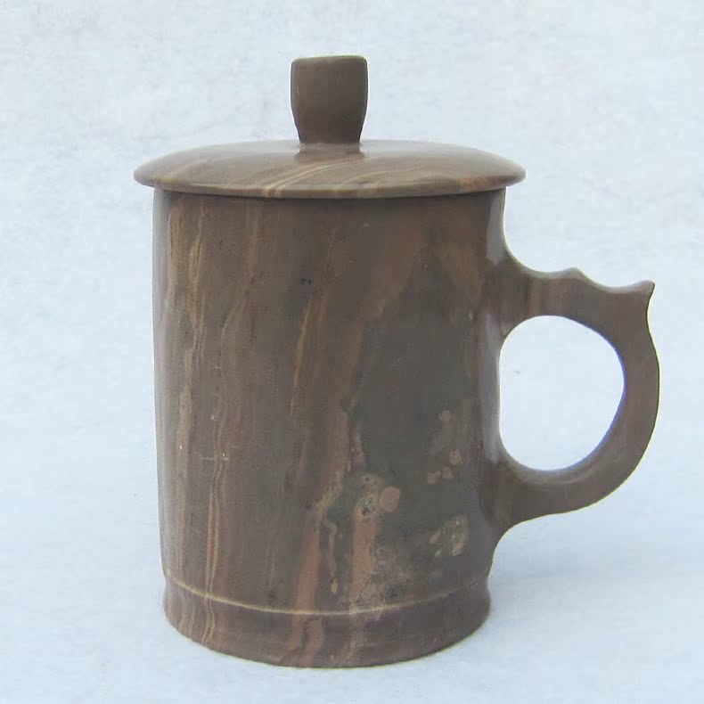 库存清仓 特价处理 紫檀木鱼石茶杯 木鱼石杯子带盖杯自用