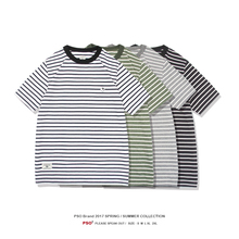 【夏日单品】PSO Brand 纯棉 熊头绣花LOGO 条纹 短袖T恤 情侣