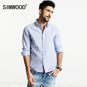 胸前口袋修身 长袖 衬衫 2017秋装 条纹海魂衫 新款 Simwood简木男装
