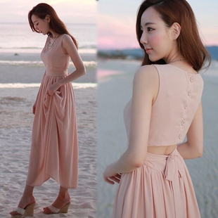 2015<em>夏装</em>新款<em>女装</em>沙滩<em>长裙</em>韩版修身雪纺裙气