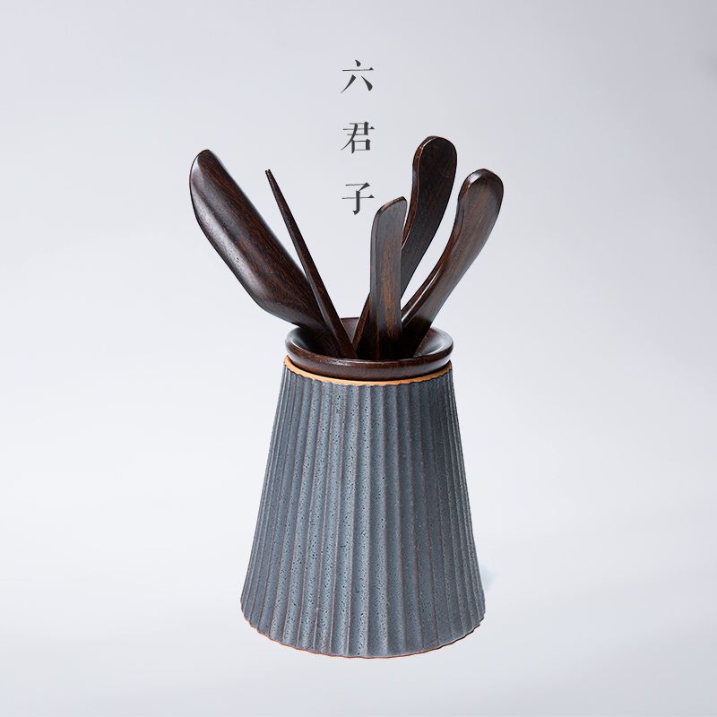 黑檀木六君子陶瓷茶夹茶勺茶针茶匙鸡翅木茶艺茶道功夫茶具配件