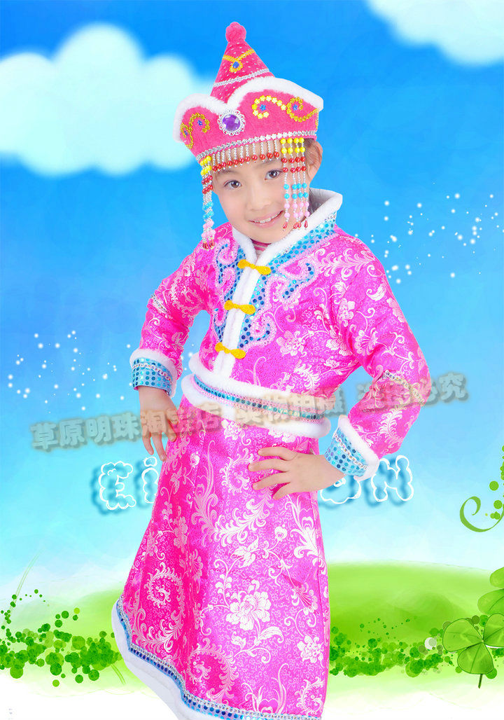 蒙古族服装儿童蒙古袍 女童棉袍 蒙古族儿童演出服 蒙古舞服装